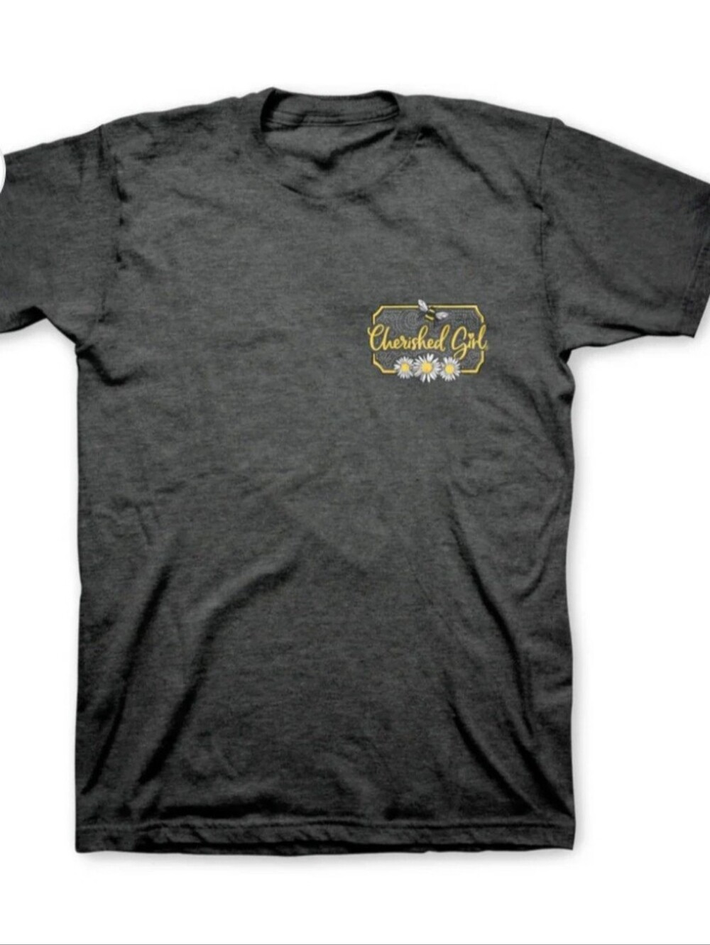 Womans 'Bee Happy & Rejoice' Graphic Tee - Dark Gray & Yellow - Picture 5 of 6
